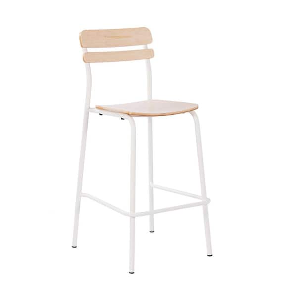Carnegy Avenue Cyprus Commercial Grade 30.5 in. Steel Solid Wood Bar Stool with White Metal Frame and Antique White Finish