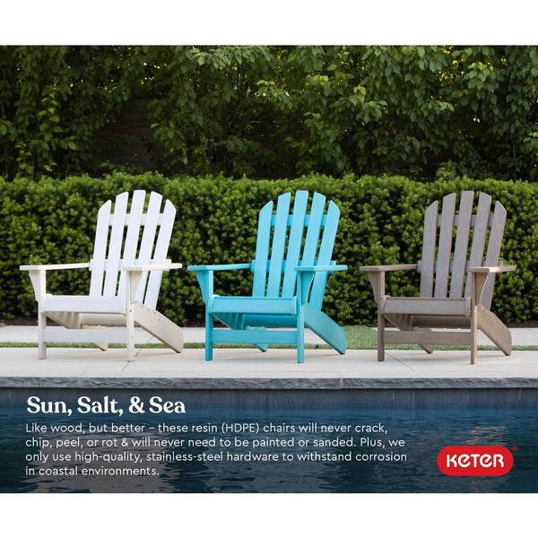 Keter Tahoe Adirondack Chair Durable Weatherproof Outdoor Seating Furniture for Porch and Backyard White 254414