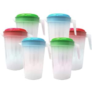 Heavy Duty 1 Gal./4.5 Liter Round Clear Plastic Pitcher Jug With Removable Lid See Through Base and Handle (6-Pack)