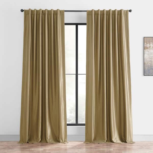 Exclusive Fabrics & Furnishings Flax Gold Textured Rod Pocket Blackout Curtain - 50 in. W x 108 in. L (1 Panel)