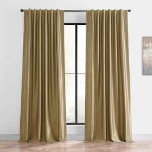 Flax Gold Textured Faux Dupioni Silk Blackout Curtain - 50 in. W x 84 in. L Rod Pocket with Back Tab Single Window Panel