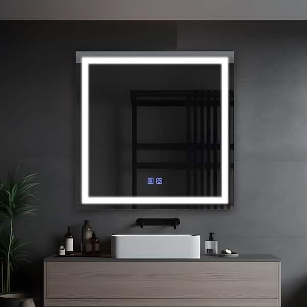 Dovelina 31 in. W x 31 in. H Square Frameless Anti-Fog LED Light Wall Bathroom Vanity Mirror