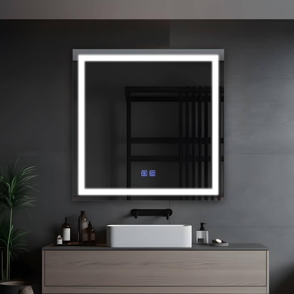 31 in. W x 31 in. H Square Frameless Anti-Fog LED Light Wall Bathroom ...