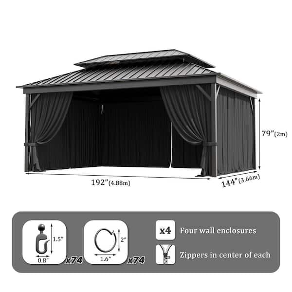 12 ft. x 16 ft. Universal Outdoor Privacy Curtains, Gazebo Replacement with Zipper Black (4-Side Curtain Only)