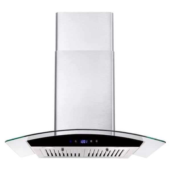 Unbranded 30 in. Ducted 700 CFM Wall Mounted Range Hood Tempered Glass Touch Panel Control Vented LEDs in Black