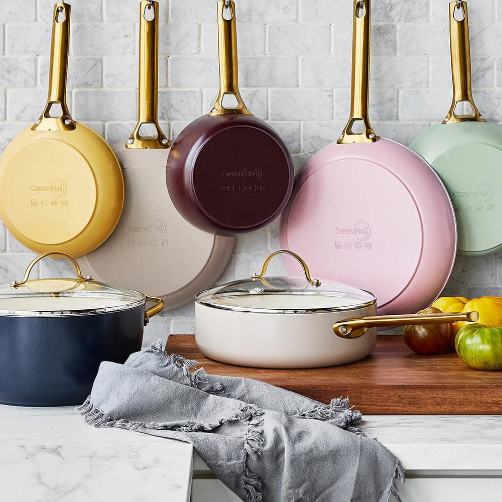Mint Green Aluminum Nonstick 10-Piece Cookware Set with Gold Handles