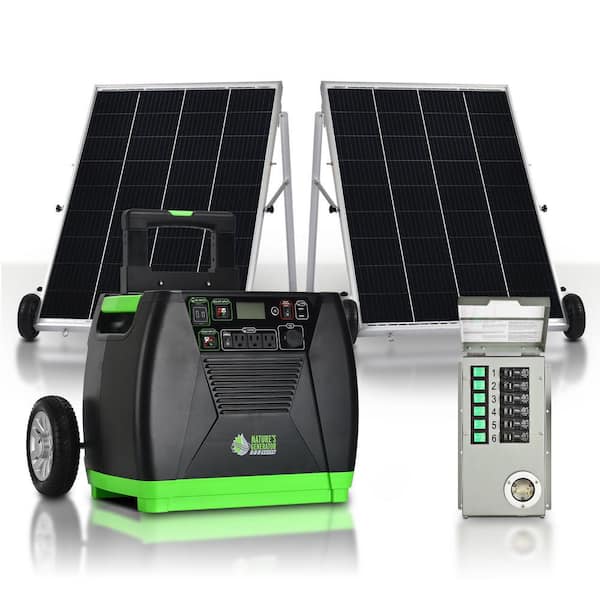 NATURE'S GENERATOR ELITE 3600-Watt/5760W Peak Push Button Start Solar Powered Portable Generator with 2 100W Panels, 1 Power Transfer Kit