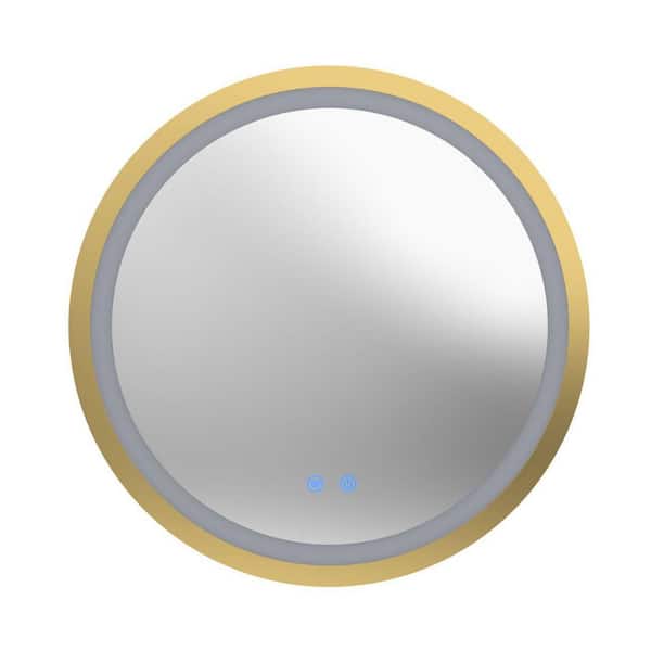 Brilliance 24 in. W x 24 in. H Round Framed Light-up Wall Mounted Bathroom Vanity Mirror in Brushed Brass
