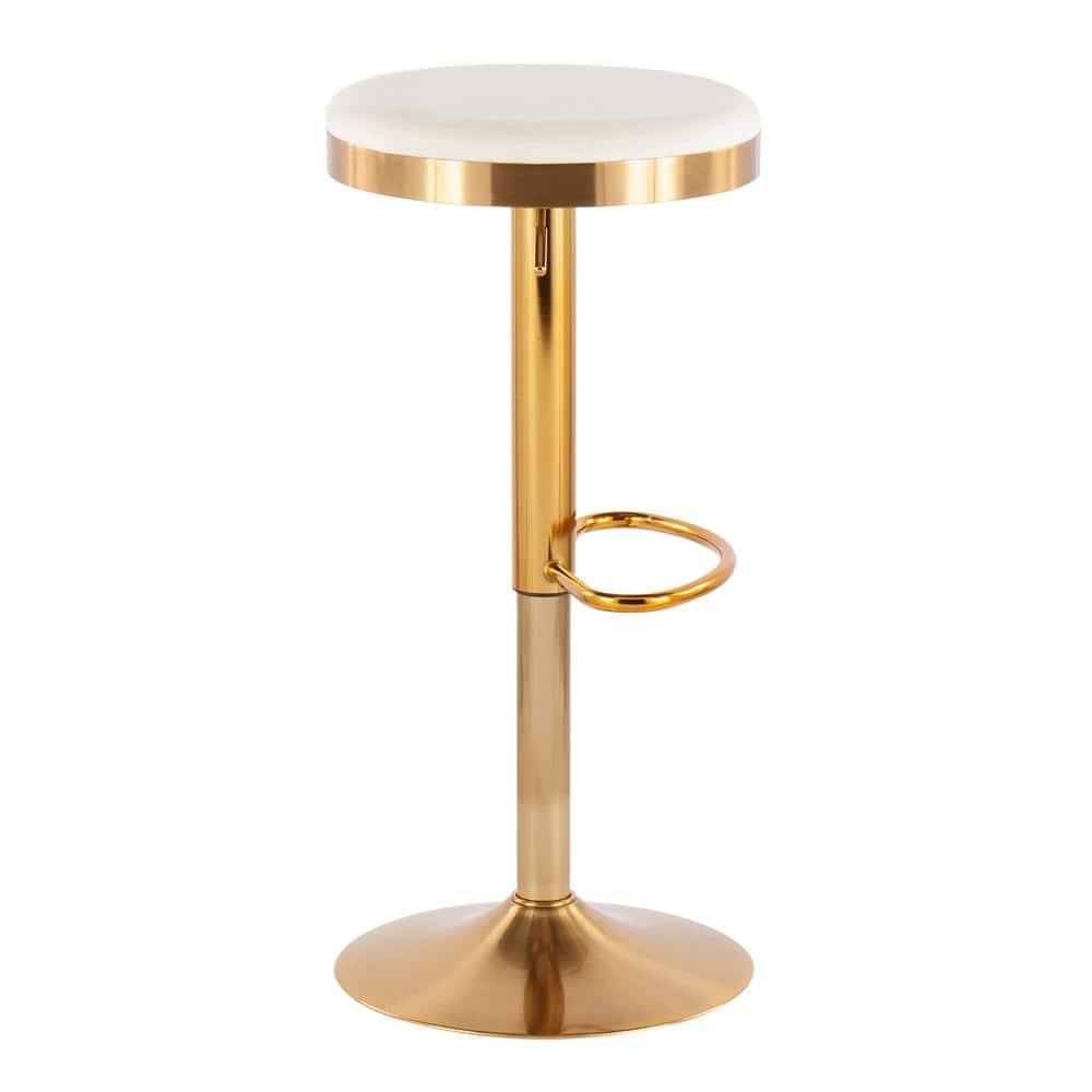 Set of 2 Gold Steel and Cream Velvet Adjustable Swivel Bar Stools