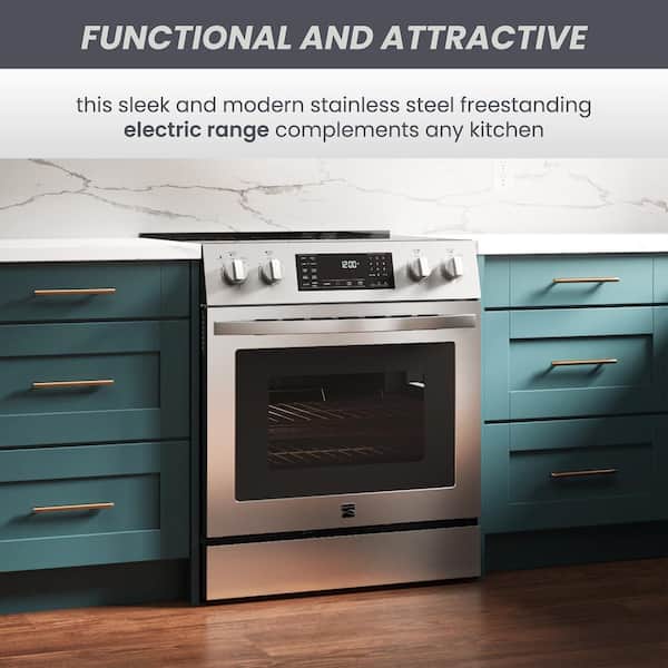 30 in. 4.8 cu. ft. 5 Elements Front-Control Electric Range in Stainless Steel with Air Fry