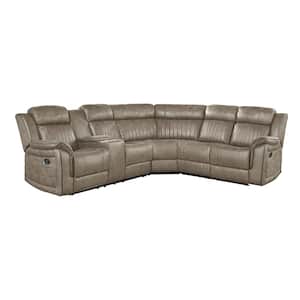 Morelia 99 in. Flared arm 3-piece Microfiber Reclining Sectional Sofa in Sandy Brown with Left Console