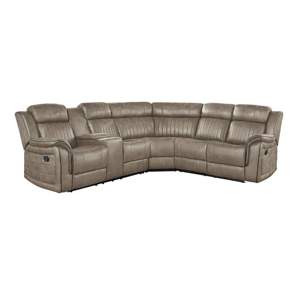 Unbranded Morelia 99 in. Flared arm 3-piece Microfiber Reclining Sectional Sofa in Sandy Brown with Left Console