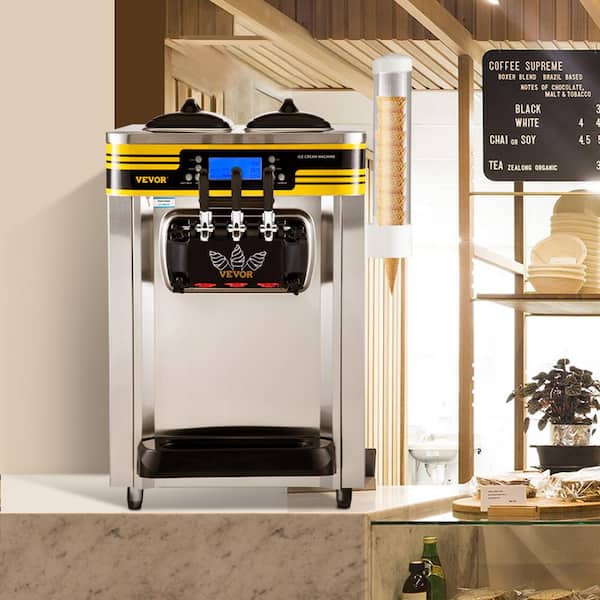 Commercial Ice Cream Maker 2350-Watt Countertop Soft Serve Machine 22-30 l/H Yield Frozen Yogurt Maker w/2 x 6 l Hopper