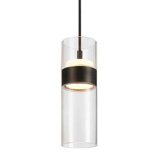 9W LED Integrated Matte Black Up/Down Pendant Lighting with Clear Glass Shade