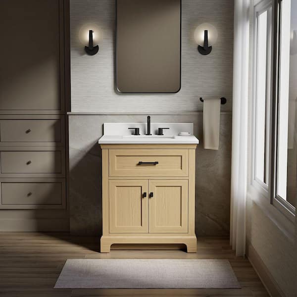 KOHLER Charlemont 31 in. Single Sink Freestanding Light Oak Bath Vanity with White Quartz Top Assembled