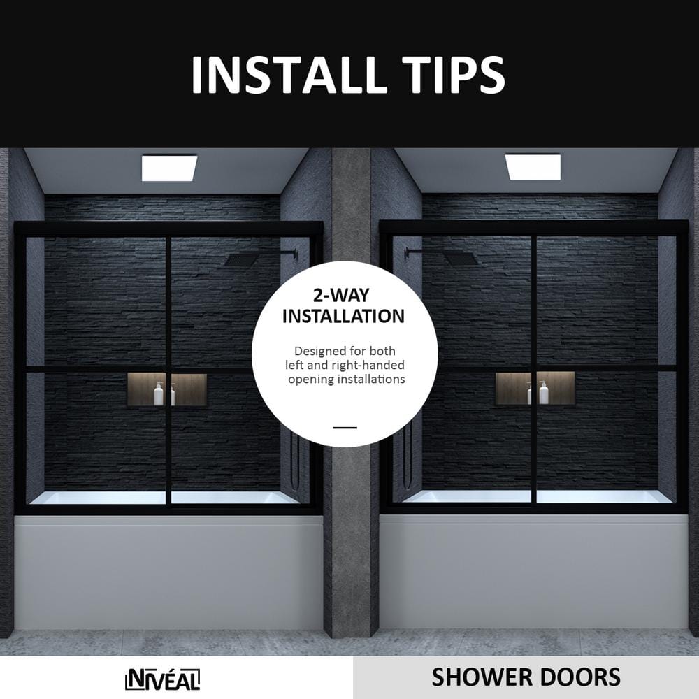 Matte Black Sliding Tub Door with Clear Tempered Glass