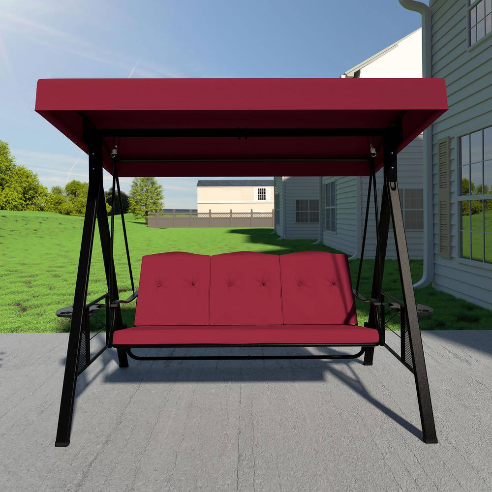 VEIKOUS 3Seat Converting Canopy Patio Swing Steel Lounge Chair with