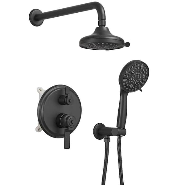 BWE Single Handle 1-Spray Round Rain Shower Faucet Set 1.8 GPM with Dual Function Pressure Balance Valve in. Matte Black