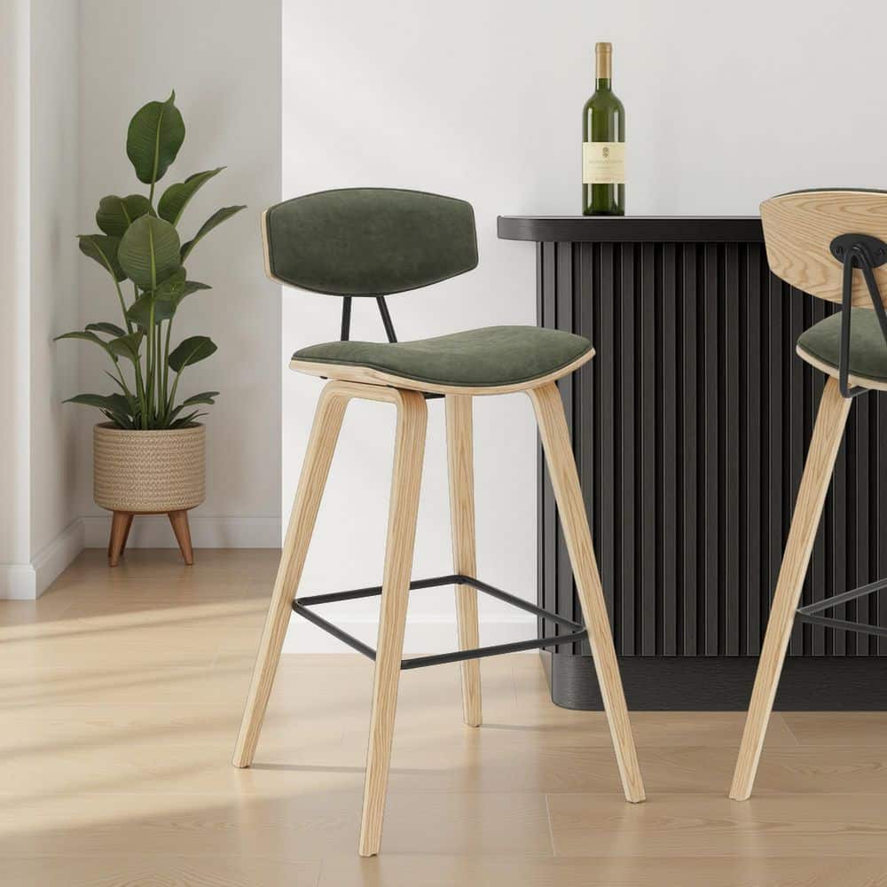 Fox 38 in. H Bar Height Vintage Green Curved Back Wood Bar Stool with Faux Leather Seat Set of 3 price history on PriceWatchPro