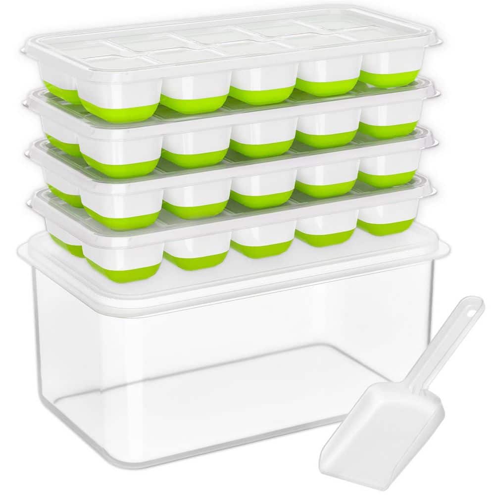 Wudkey 4-Pack Ice Cube Tray with Lid and Bin, Silicone Ice Cube Trays ...