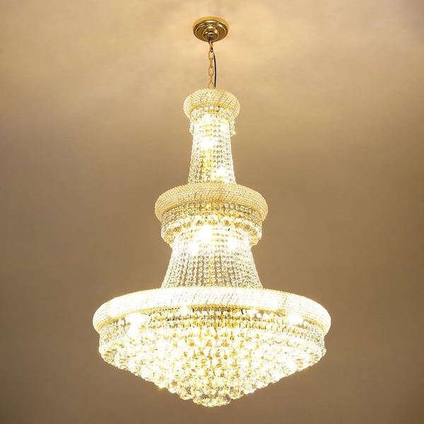 32 in. 20-Light Gold Crystal Tower Chandelier for Living Room, kitchen, bedroom (Bulbs not included)
