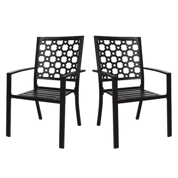 2-Pieces of Outdoor Patio Chairs, Wrought Iron Metal Bistro Chairs, Stackable Dining Chairs with Armrests