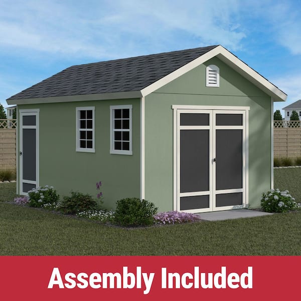 Professionally Assembled Fairfax 10 ft. x 16 ft. Wood Shed with Windows, Side Door-Driftwood Shingles (160 sq. ft.)