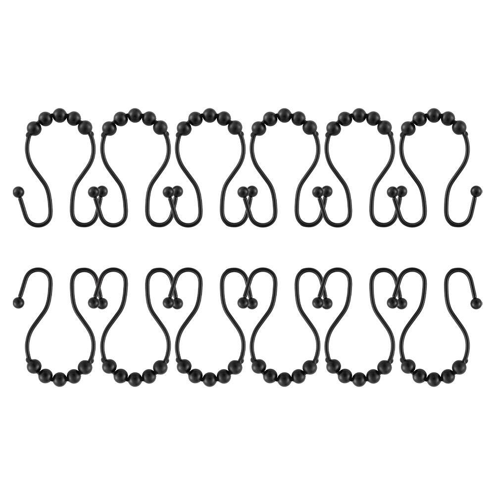 Black Stainless Steel Double Roller Ball Shower Curtain Hooks, Set of 12