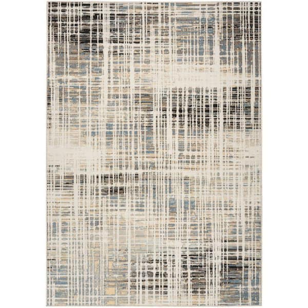Nourison Washable Decor Ivory Blue 5 ft. x 7 ft. Abstract Contemporary Area Rug