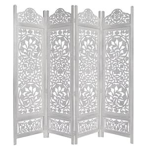 The Urban Port Aesthetically Carved Distressed White 4-Panel Wooden ...