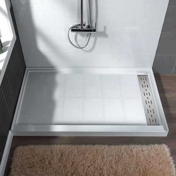 WOODBRIDGE Amarillo 60 in. L x 34 in. W Alcove Single Threshold Shower Pan Base with Right Drain in White