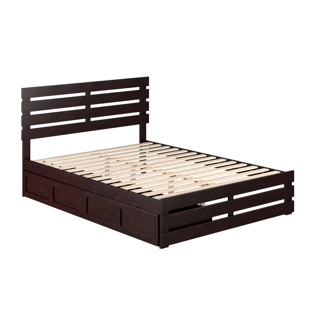 Espresso Queen Wood Frame Bed with Storage Drawers and Slats