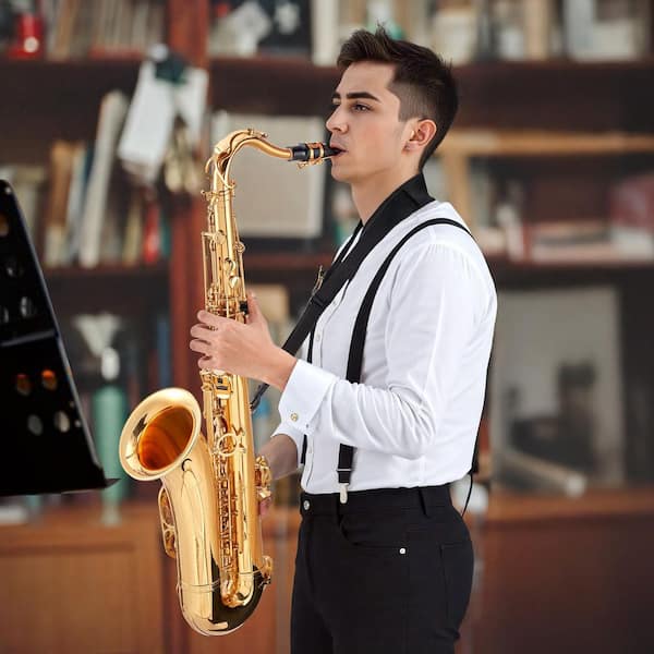Tenor Saxophone B Flat Professional Brass Saxophone Beginner Kit with Carrying Case Mouthpiece Straps (Gold)