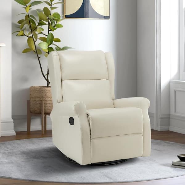 JAYDEN CREATION Joseph Genuine BEIGE Leather Swivel Manual Recliner with  Wooden Arm Accents and Straight Tufted Back Cushion (Set of 2)  RCCZ0827-BGE-S2 - The Home Depot