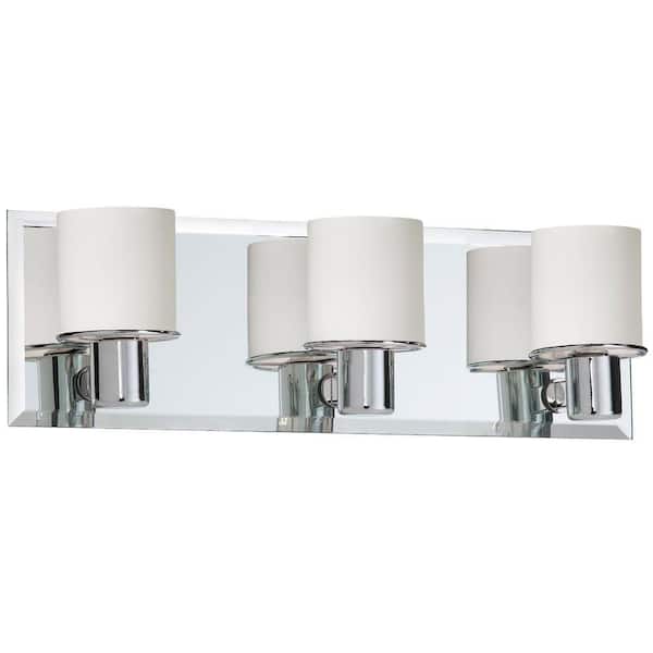 Filament Design Catherine 3 Light Halogen Polished Chrome Vanity with Frosted Glass Shades