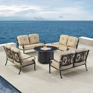 Black Aluminum Fire Table Set with 4-Deep Seating Loveseats