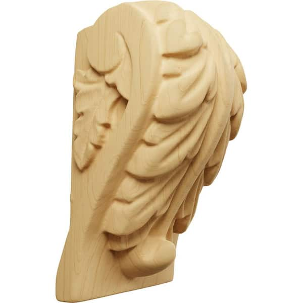 Ekena Millwork 1-1/2 in. x 1-3/4 in. x 3 in. Unfinished Wood Alder Mini Acanthus Leaf Block Corbel