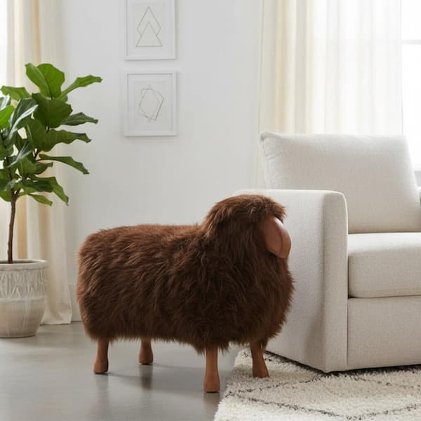 Liv & Skye Brown 31.25 in. x 22.75 in. Faux Fur Wood Decorative