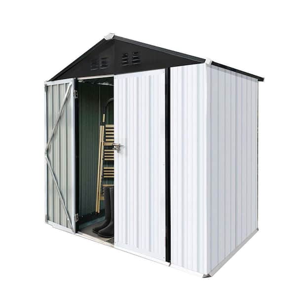 Installed Majestic 6 ft. W x 4 ft. D White Outdoor Metal Storage Shed with Double Door and Apex Roof (23 sq. ft.)