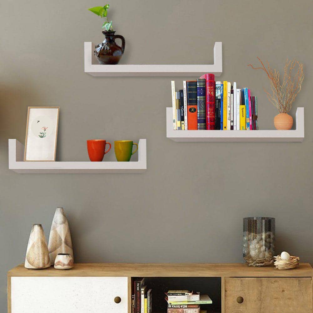 Winado 17 in. x 4 in. x 4 in. White Wood Decorative Wall Shelves (Set