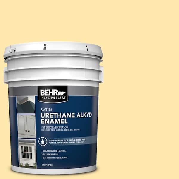 BEHR PREMIUM 5 gal. #350B-4 Lemon Souffle Urethane Alkyd Satin Enamel Interior/Exterior Paint
