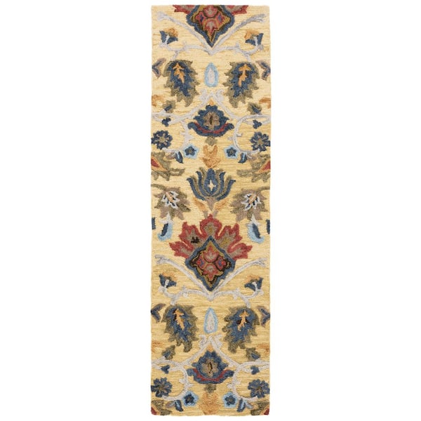 Blossom 2 ft. x 22 ft. Gold/Multi Geometric Floral Runner Rug
