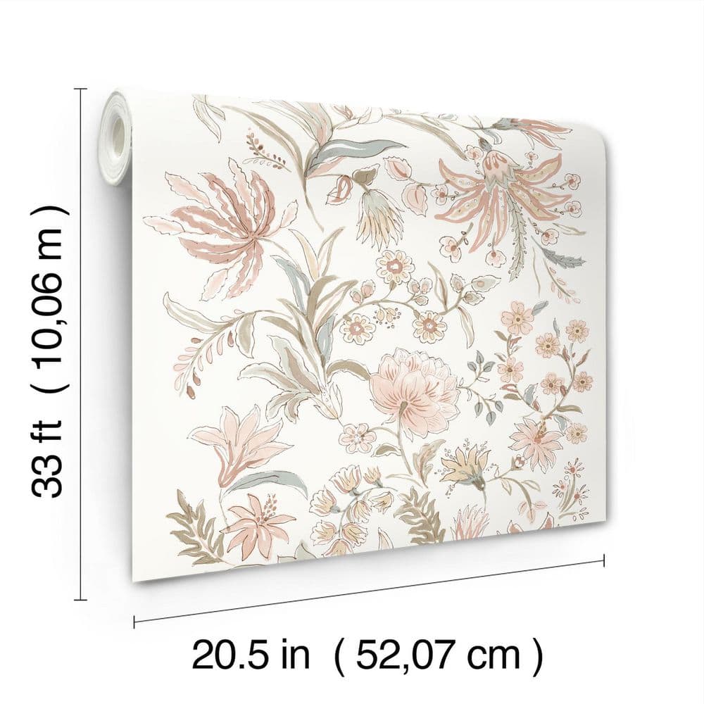 Teonna Light Pink Floral Stripe Non-Woven Wallpaper