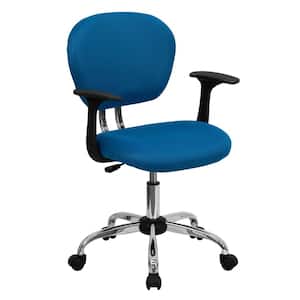 Mid-Back Turquoise Mesh Swivel Task Chair with Chrome Base and Arms