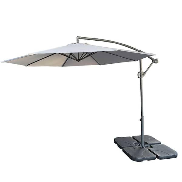 10 ft. Aluminum Cantilever Tilt Market Patio Umbrella with Crank in Gray Canopy-Offset Hanging Design