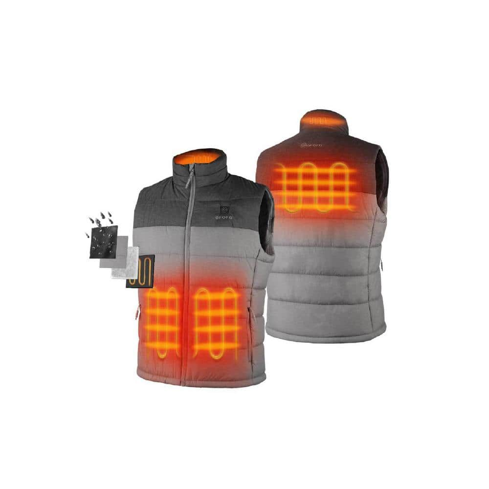 Men's Small Gray 7.38-Volt Lithium-Ion Heated Vest with 1 Upgraded 4.8Ah Battery and Charger -  ORORO, MVC-41-0303-US