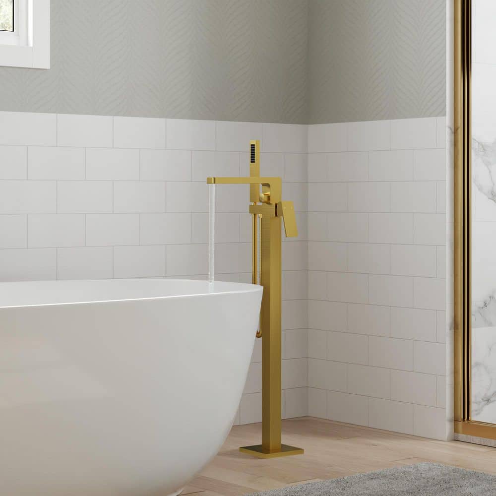 2-Handle Floor Mount Freestanding Tub Faucet Claw Foot Tub Faucet Bathtub Filler with Hand Shower in Brushed Gold price history on PriceWatchPro