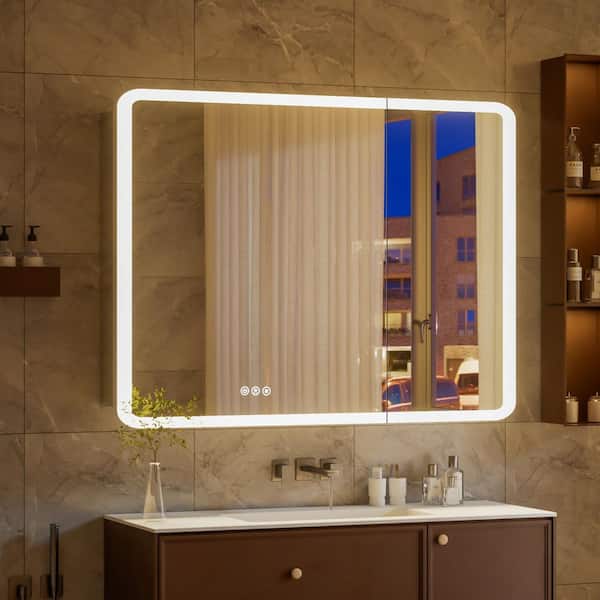 36 in. W x 32 in. H Rectangular Aluminum LED Light Anti-fog Medicine Cabinet with 2-Mirror Doors and Adjustable Shelf