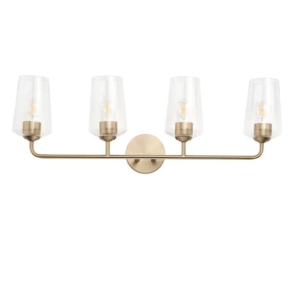 Celino 32.5 in. 4-Light Champagne Bronze Bathroom Vanity Light with Clear Glass Shade