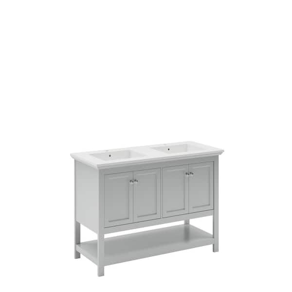 Fresca Manchester 48 in. Double Sink Shaker-Style Gray Bath Vanity with White Quartz Top and Integrated Sink